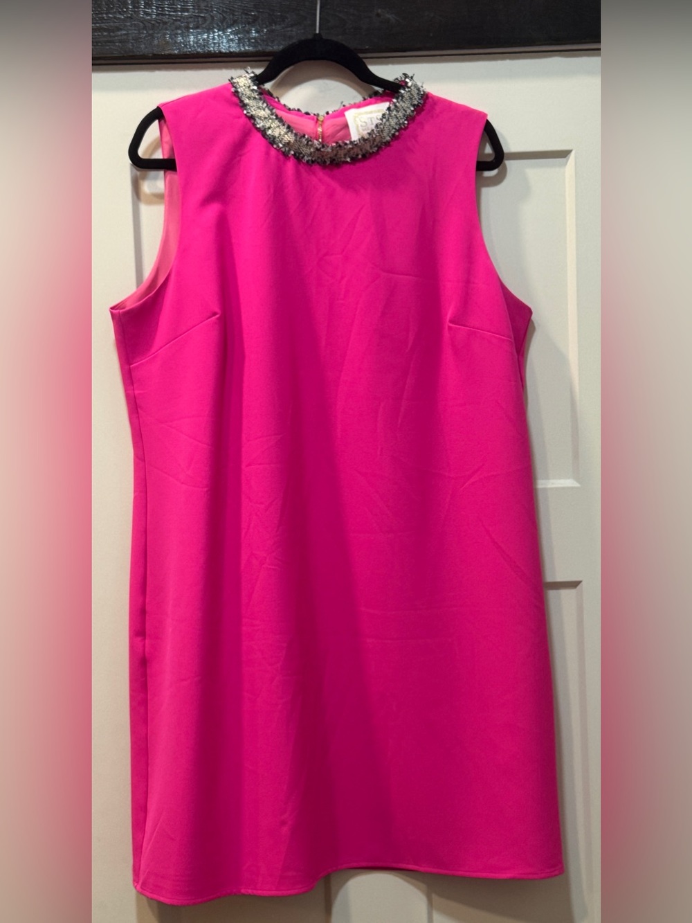 Sail to Sable Hot Pink Beaded-Neckline Sleeveless Mini Shift